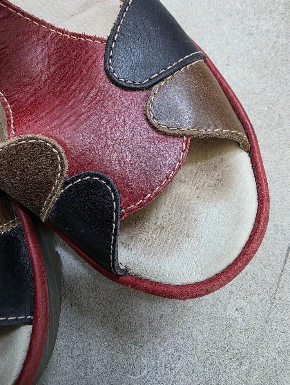Fly London Red Black Brown Leather Wedge Sz 37/7
